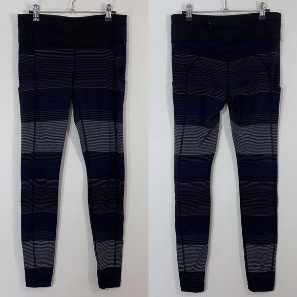 Lululemon Om Stripe Speed Tight Black Gray Grey Pockets Luxtreme Full Length 8 - Picture 2 of 7